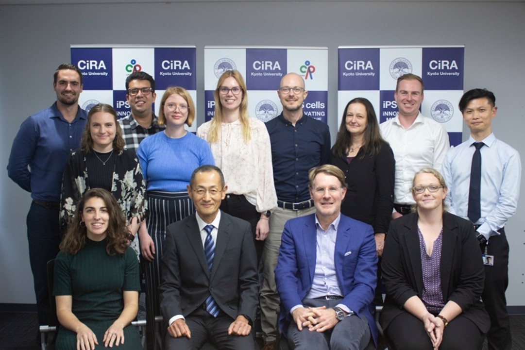 Group picture from an IREM delegation visiting Kyoto in the context of the CiRA-IREM Joint Symposium 2024: “Driving Next-generation Cell and Gene Therapy”. From left to right: David Taborsky, Beatriz Achón Buil, Nora Rentsch, Arian Ehterami, Carmen Helfenstein, Prof. Shinya Yama-naka (CiRA), Vanessa Budny, PD Dr. Christian Tackenberg, Prof. Simon P. Hoerstrup, Prof. Ute Modlich, Dennis Zorndt, Dr. Melanie Generali, Dr. Kelvin Hui (CiRA). Photo credits: CiRA